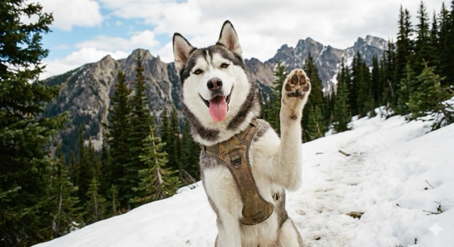 Husky waving